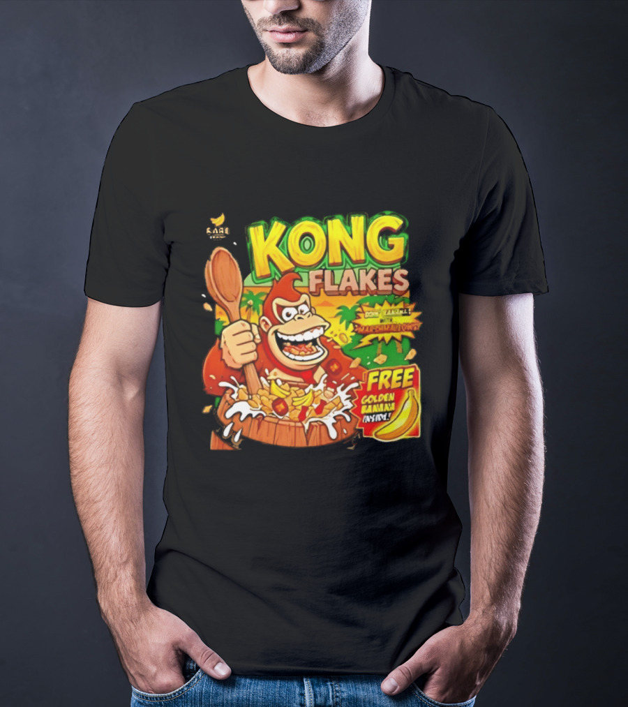 Kong Flakes Donkey Kong Cereal Goin' Bananas With Marshmallow Crunch Free Golden Banana Inside T-Shirt