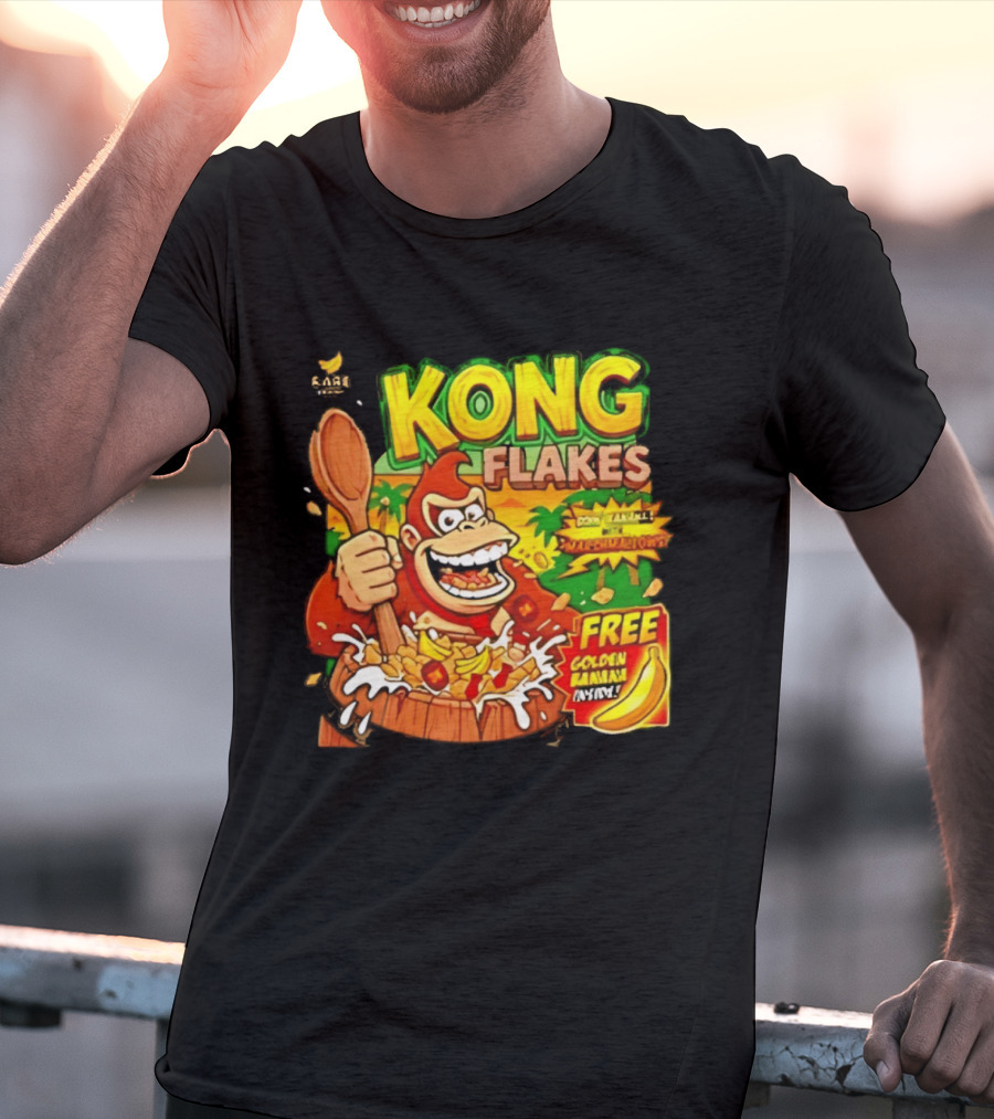 Kong Flakes Donkey Kong Cereal Goin' Bananas With Marshmallow Crunch Free Golden Banana Inside T-Shirt