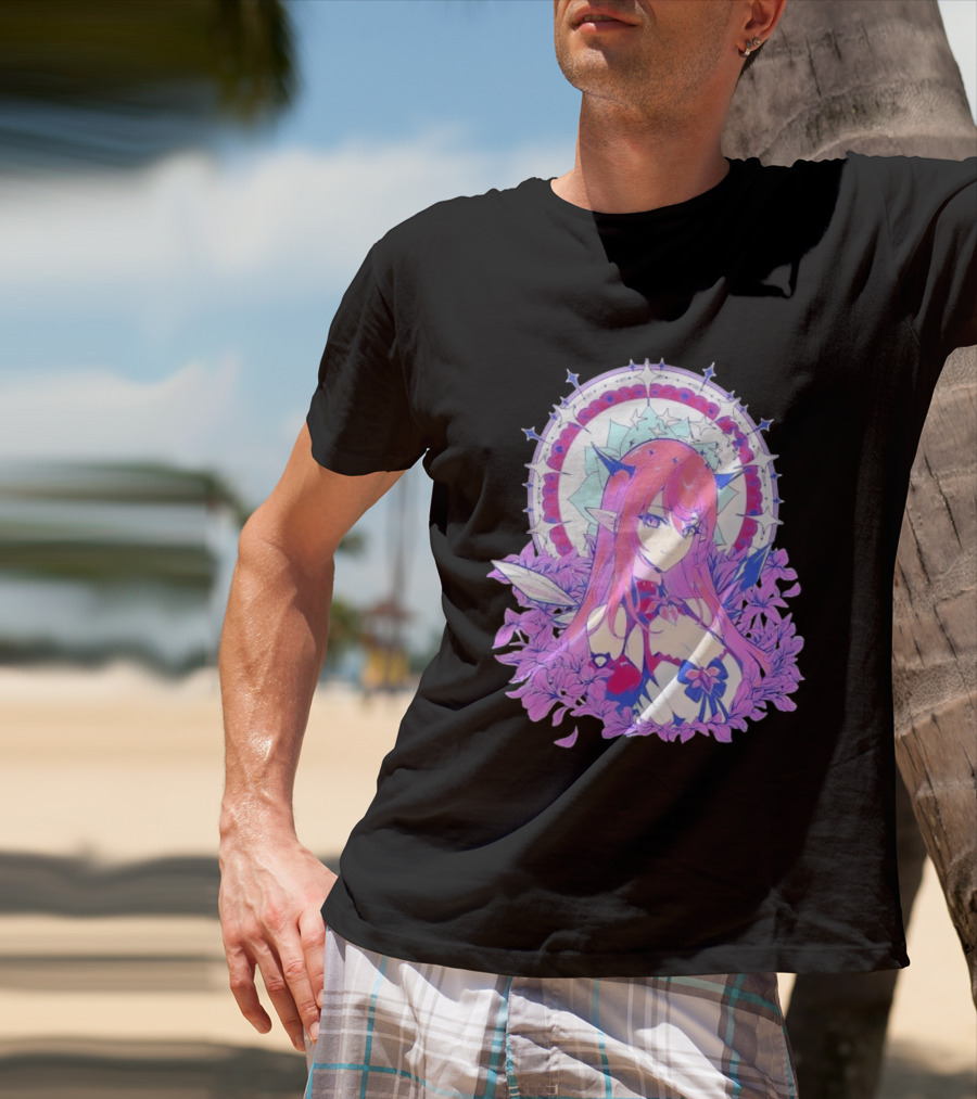 Ghost X Ghost IRyS Anime Character With Floral And Heart Motif In Pastel T-Shirt