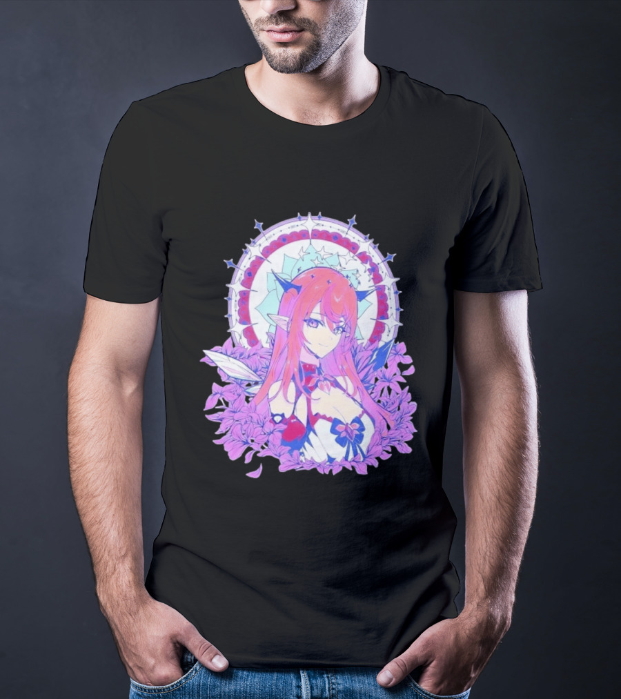 Ghost X Ghost IRyS Anime Character With Floral And Heart Motif In Pastel T-Shirt