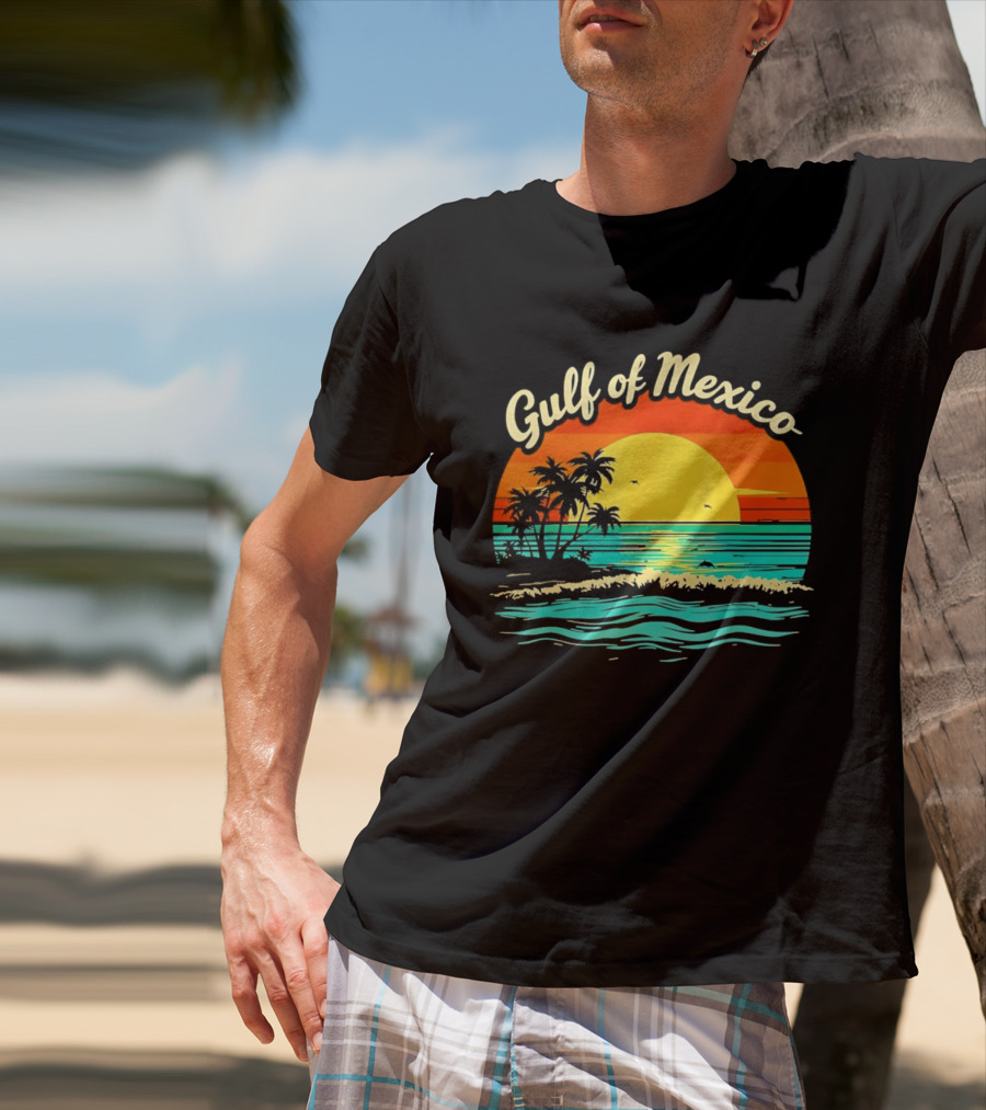 Gulf Of Mexico Beach Palms Summer Vacation Sunset Ocean Waves T-Shirt