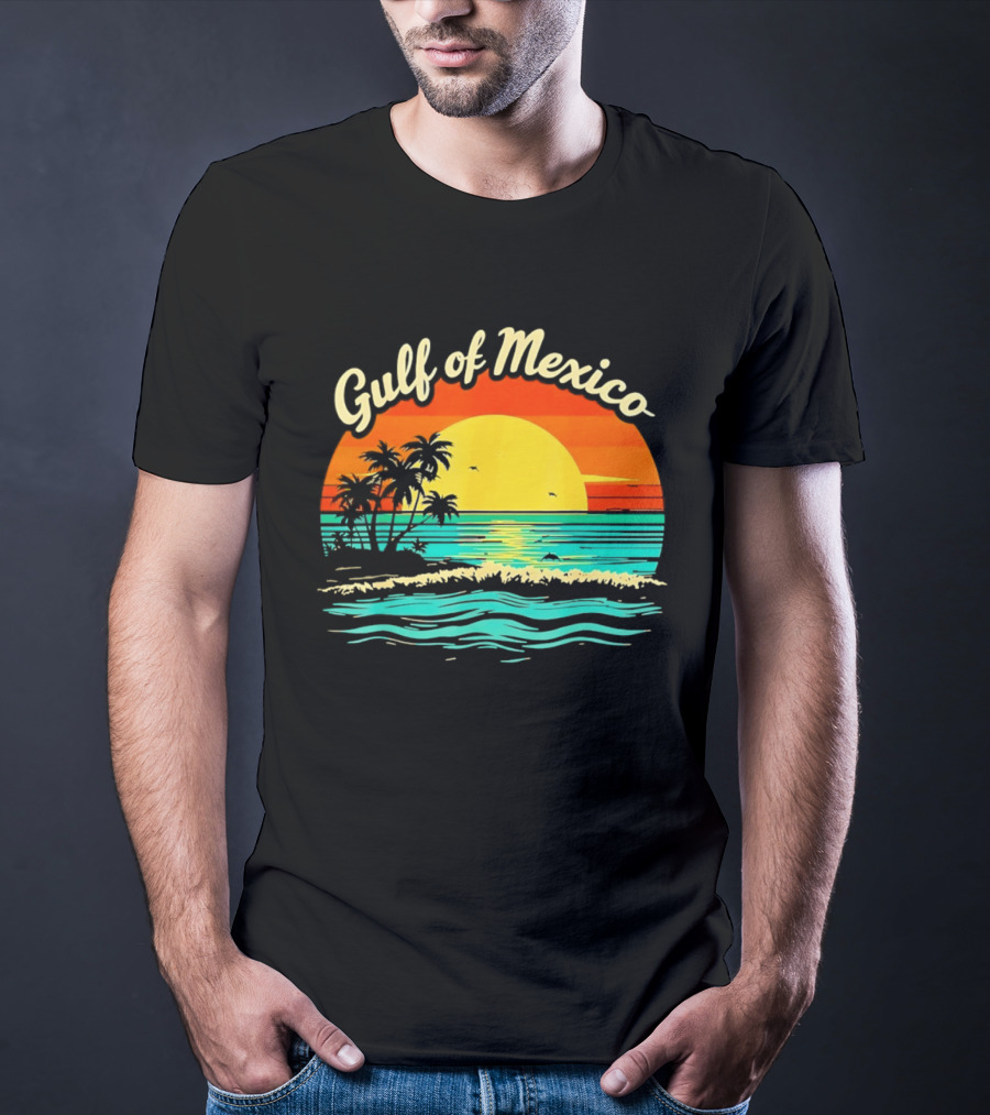 Gulf Of Mexico Beach Palms Summer Vacation Sunset Ocean Waves T-Shirt