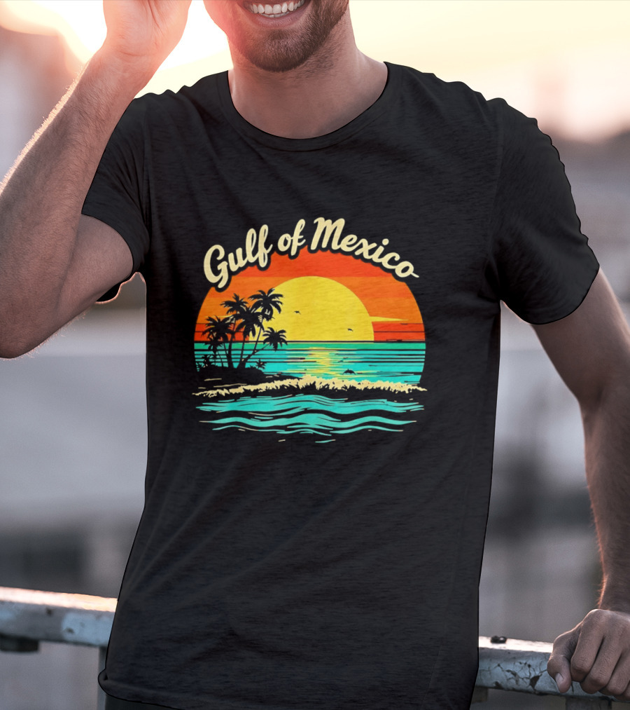 Gulf Of Mexico Beach Palms Summer Vacation Sunset Ocean Waves T-Shirt