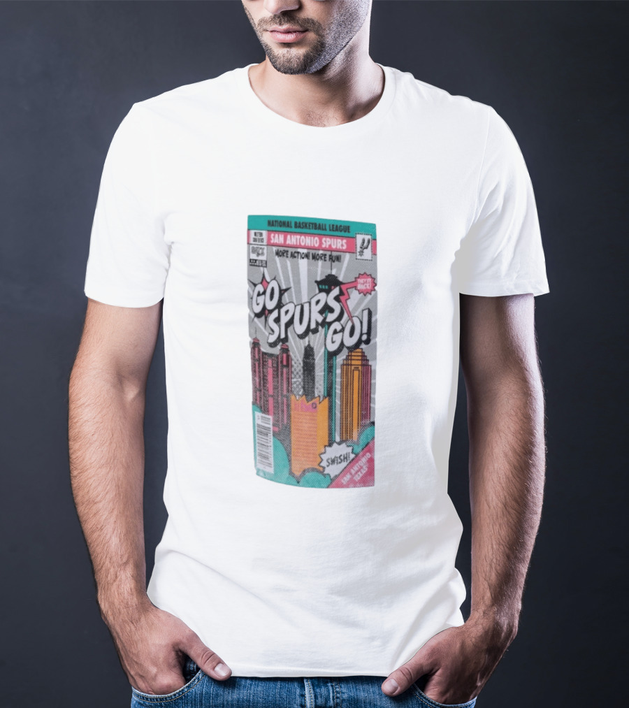 National Basketball League San Antonio Spurs Go Spurs Go Comic Cover Style Swish Back In Black T-Shirt