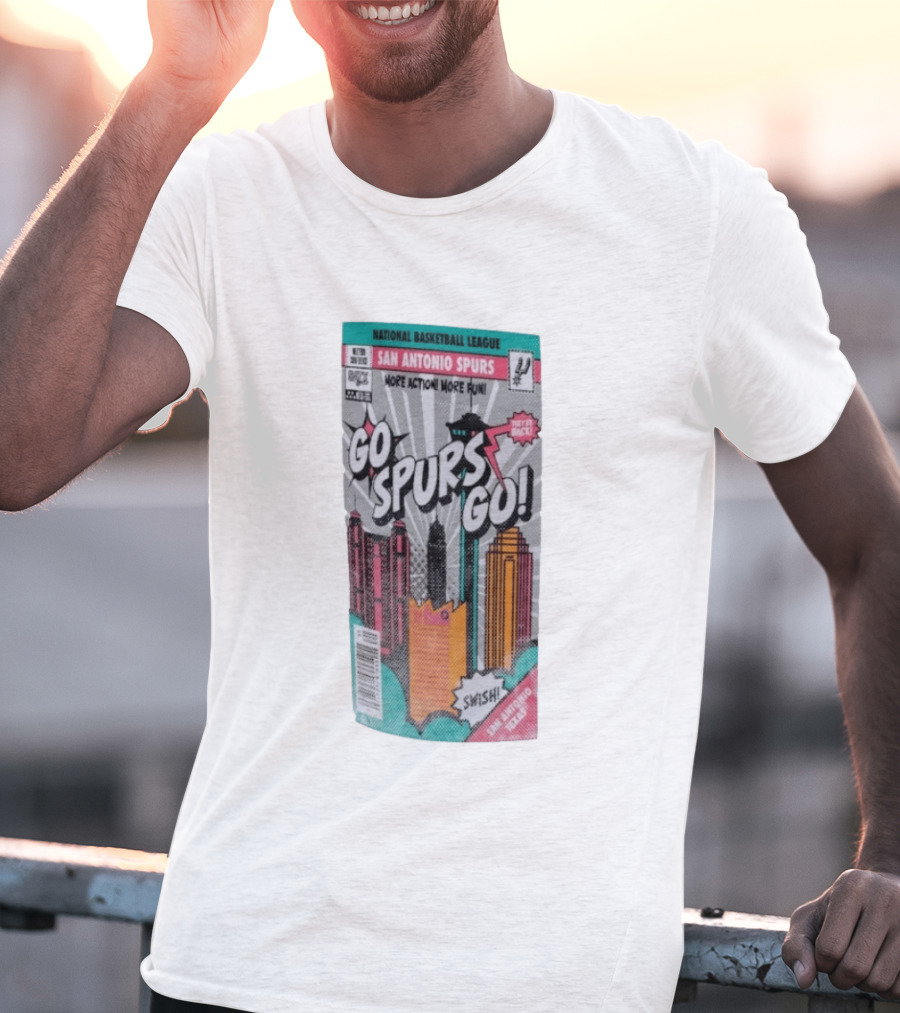 National Basketball League San Antonio Spurs Go Spurs Go Comic Cover Style Swish Back In Black T-Shirt