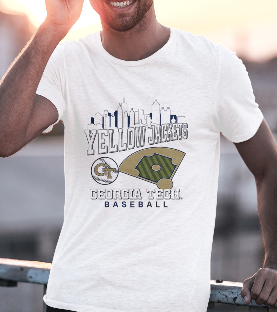 Georgia Tech Yellow Jackets Baseball City Skyline With GT Emblem And Field T-Shirt