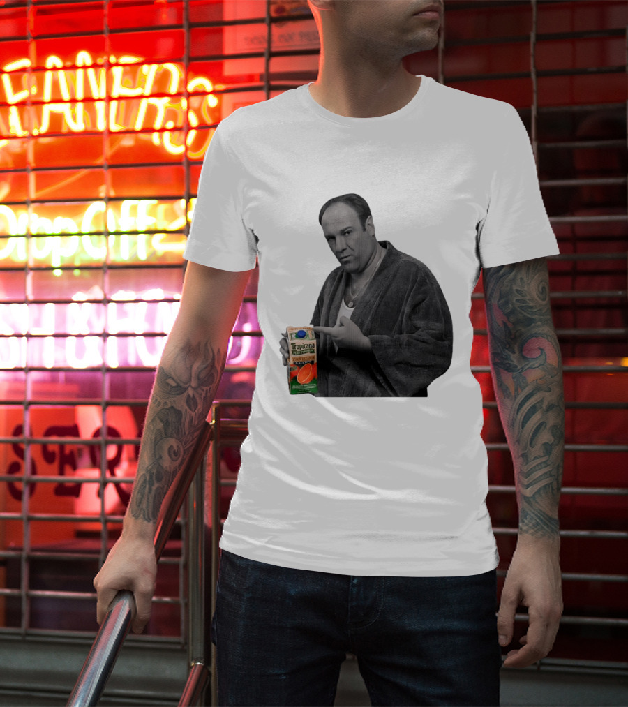 The Sopranos Tony Soprano Holding Tropicana Pure Premium Orange Juice T-Shirt