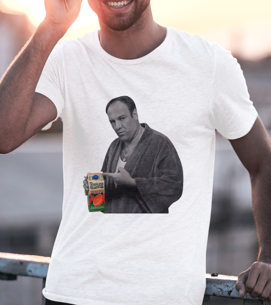 The Sopranos Tony Soprano Holding Tropicana Pure Premium Orange Juice T-Shirt