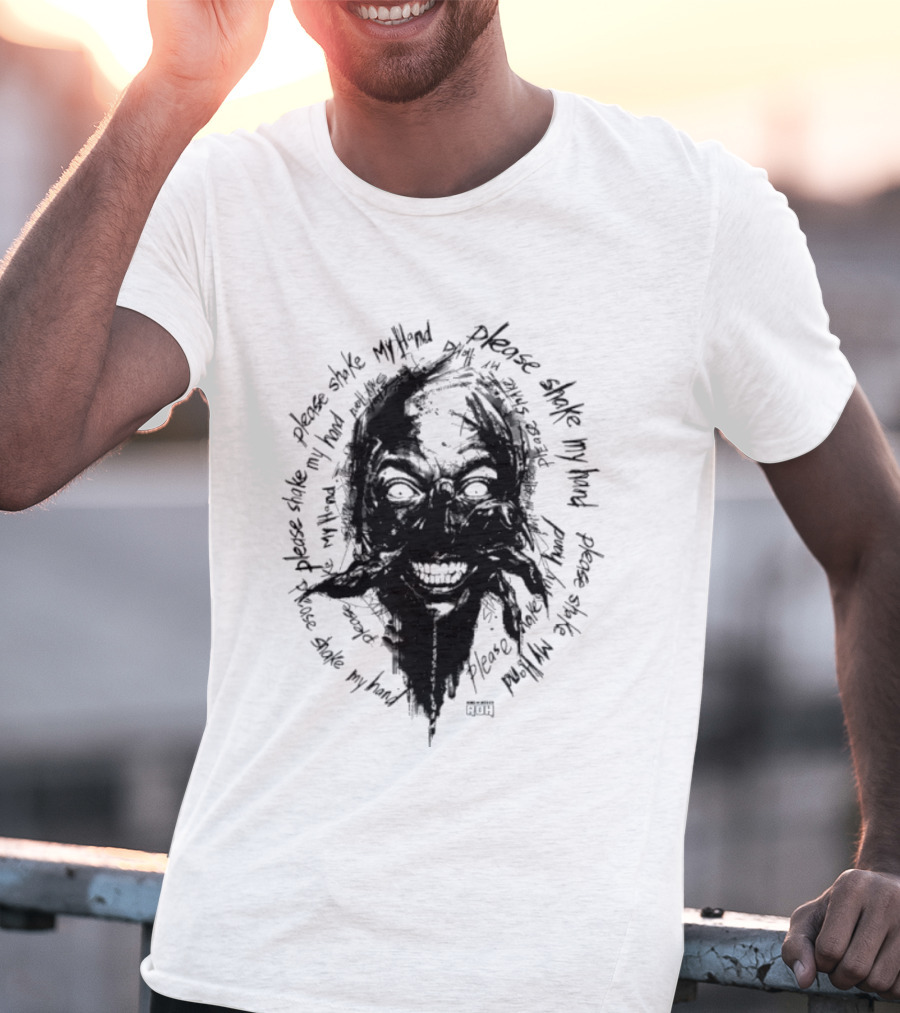 Lio Rush Please Shake My Hand Skull Monster Rugged Handwritten T-Shirt