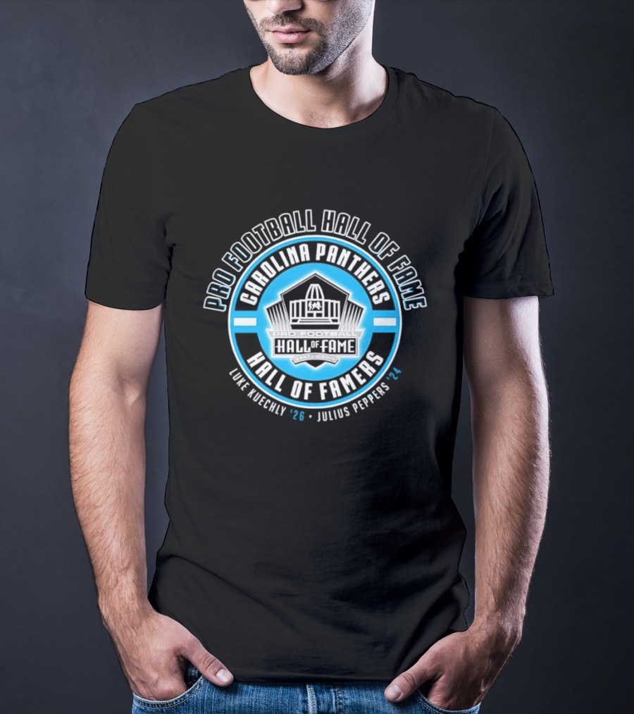 Carolina Panthers Pro Football Hall Of Fame Luke Kuechly 2026 Julius Peppers 2024 T-Shirt