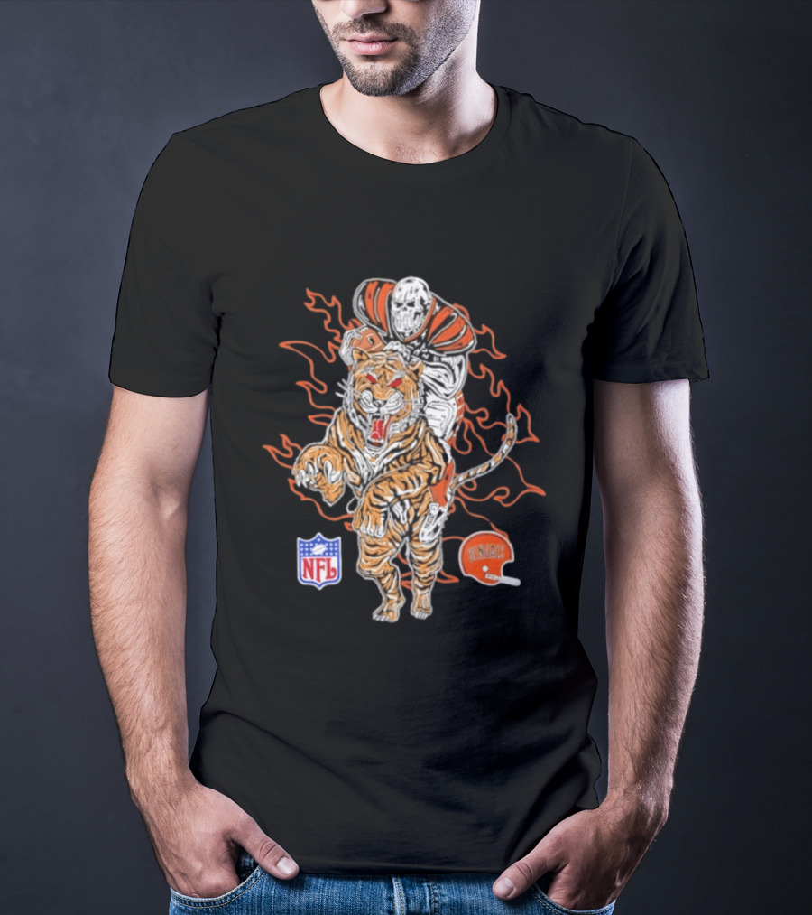 Cincinnati Bengals NFL Tiger Skeleton Rider Warren Lotas Collaboration T-Shirt