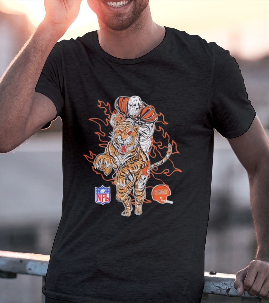 Cincinnati Bengals NFL Tiger Skeleton Rider Warren Lotas Collaboration T-Shirt