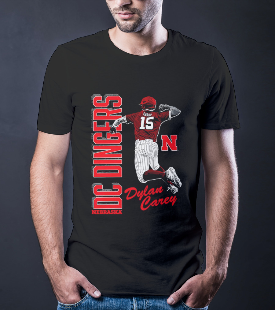 Dylan Carey Nebraska Huskers DC Dingers Baseball Player 15 Red Team Spirit T-Shirt