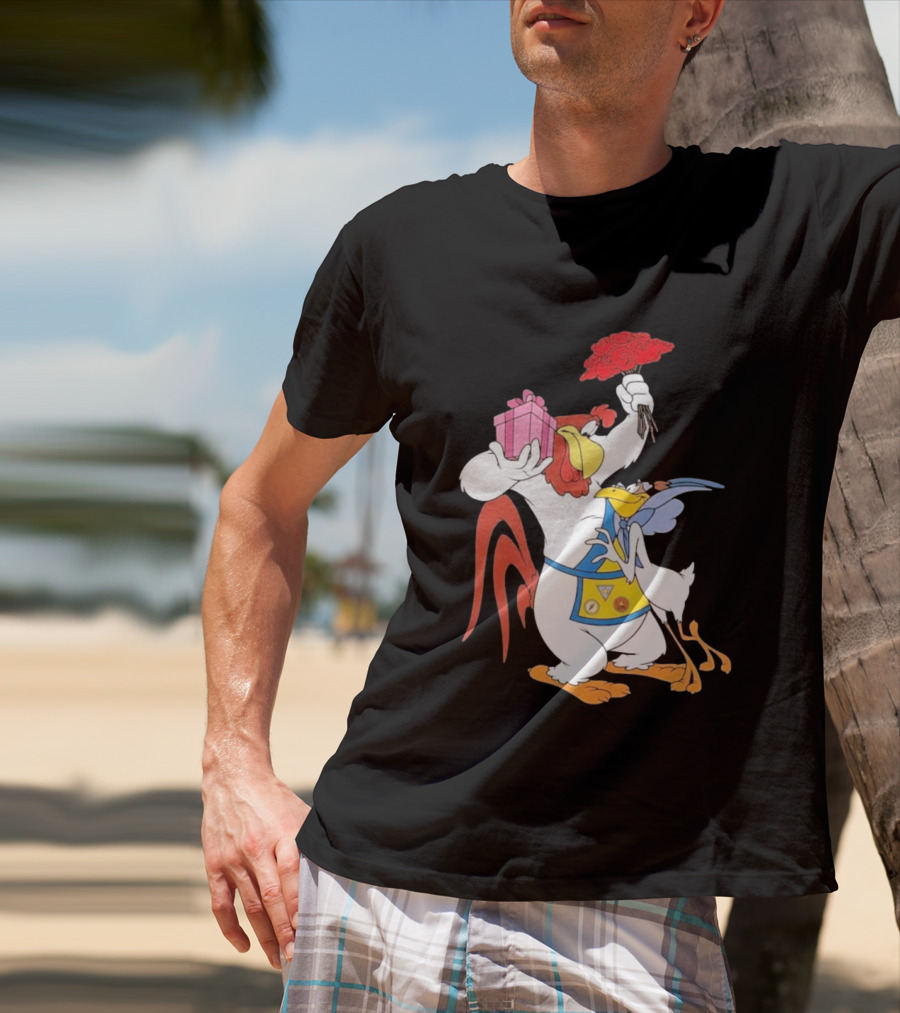 Foghorn Leghorn Miss Prissy Holding Roses And Gift Valentine Looney Tunes T-Shirt