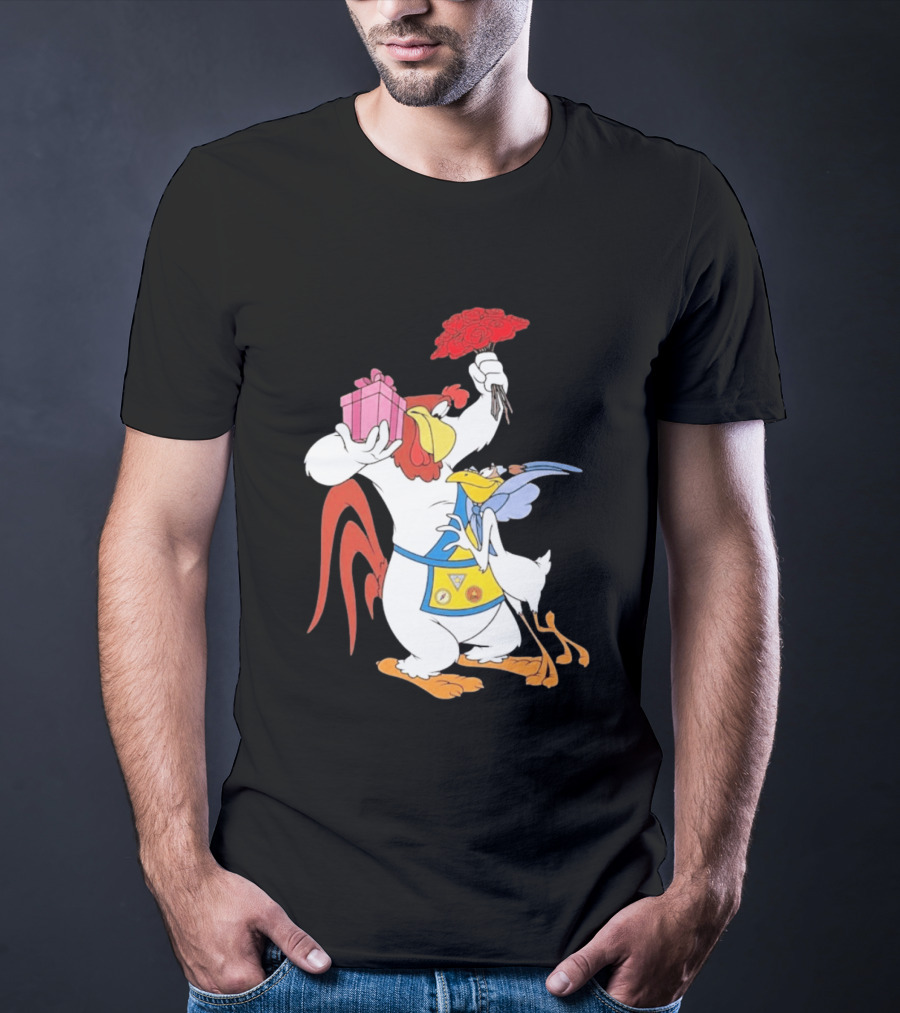 Foghorn Leghorn Miss Prissy Holding Roses And Gift Valentine Looney Tunes T-Shirt