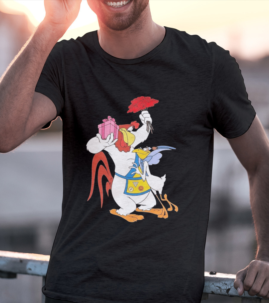Foghorn Leghorn Miss Prissy Holding Roses And Gift Valentine Looney Tunes T-Shirt
