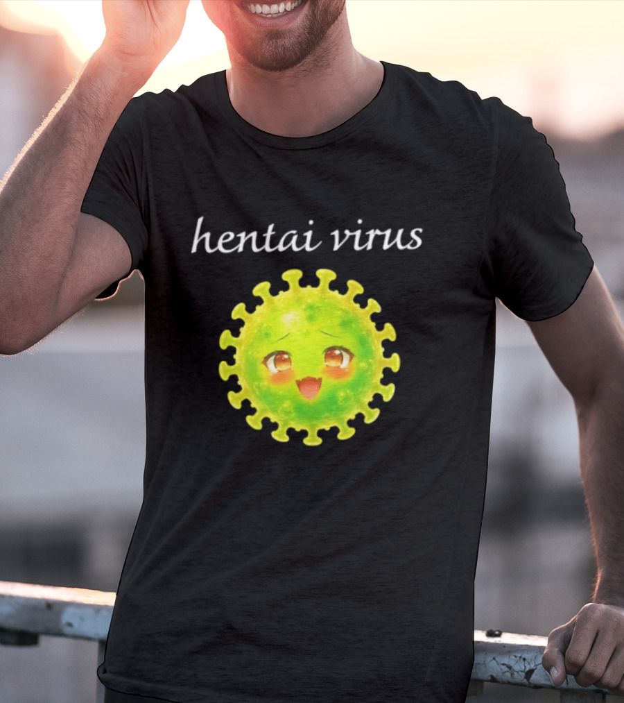 Hentai Virus Kawaii Face Cute Green Cartoon Meme T-Shirt