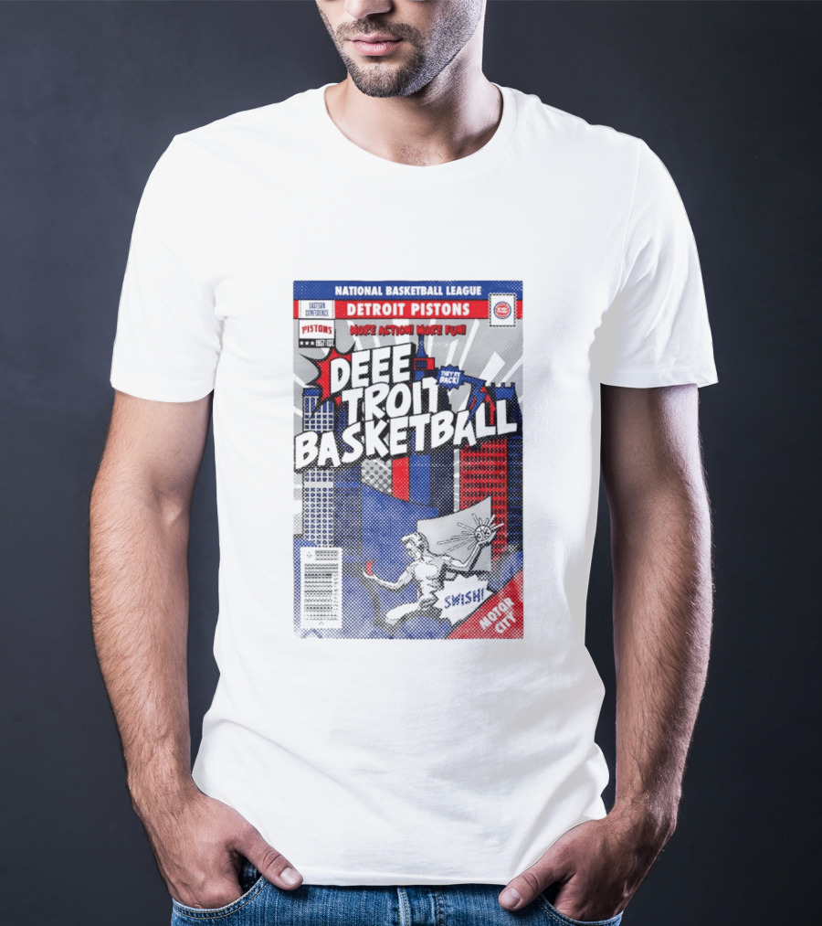 National Basketball League Detroit Pistons Deee Troit Basketball Motor City Comic Cover T-Shirt