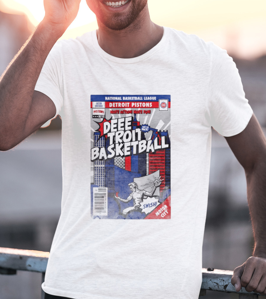 National Basketball League Detroit Pistons Deee Troit Basketball Motor City Comic Cover T-Shirt