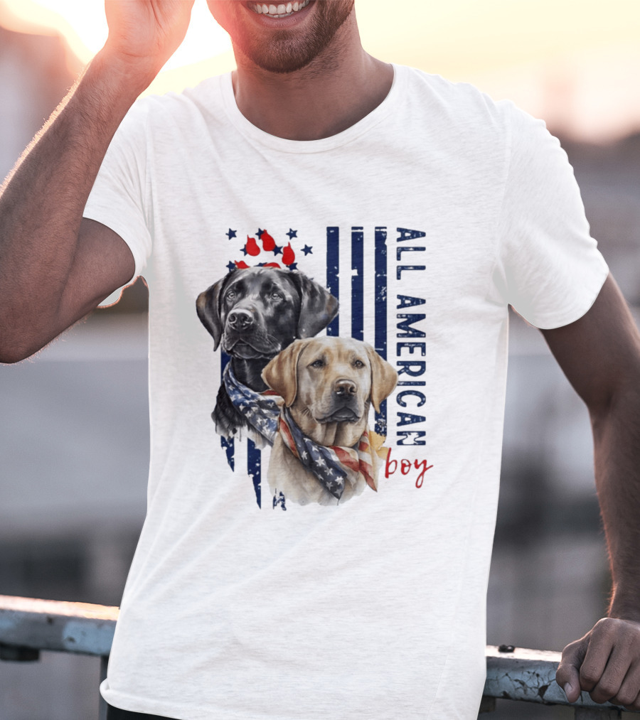 All American Boy Dog Bandana Stars Stripes Flag T-Shirt