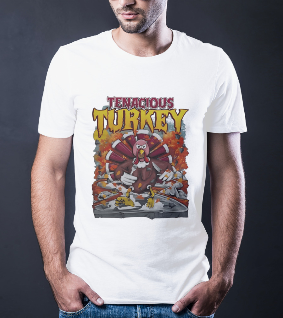 Tenacious Turkey Thanksgiving Cartoon Explosion T-Shirt