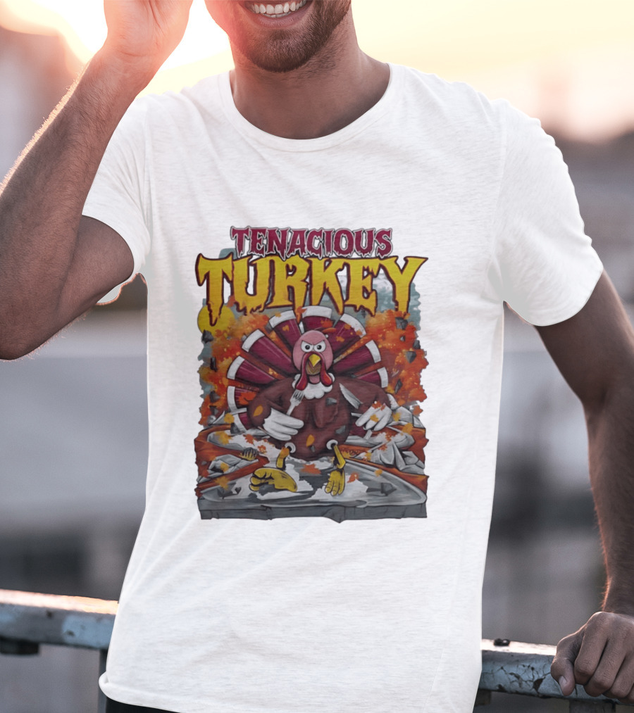 Tenacious Turkey Thanksgiving Cartoon Explosion T-Shirt