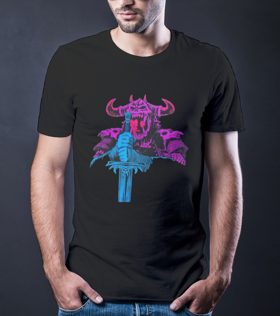 The Dark Warlord Retro Fantasy Skull And Sword T-Shirt