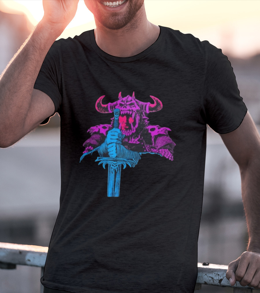 The Dark Warlord Retro Fantasy Skull And Sword T-Shirt