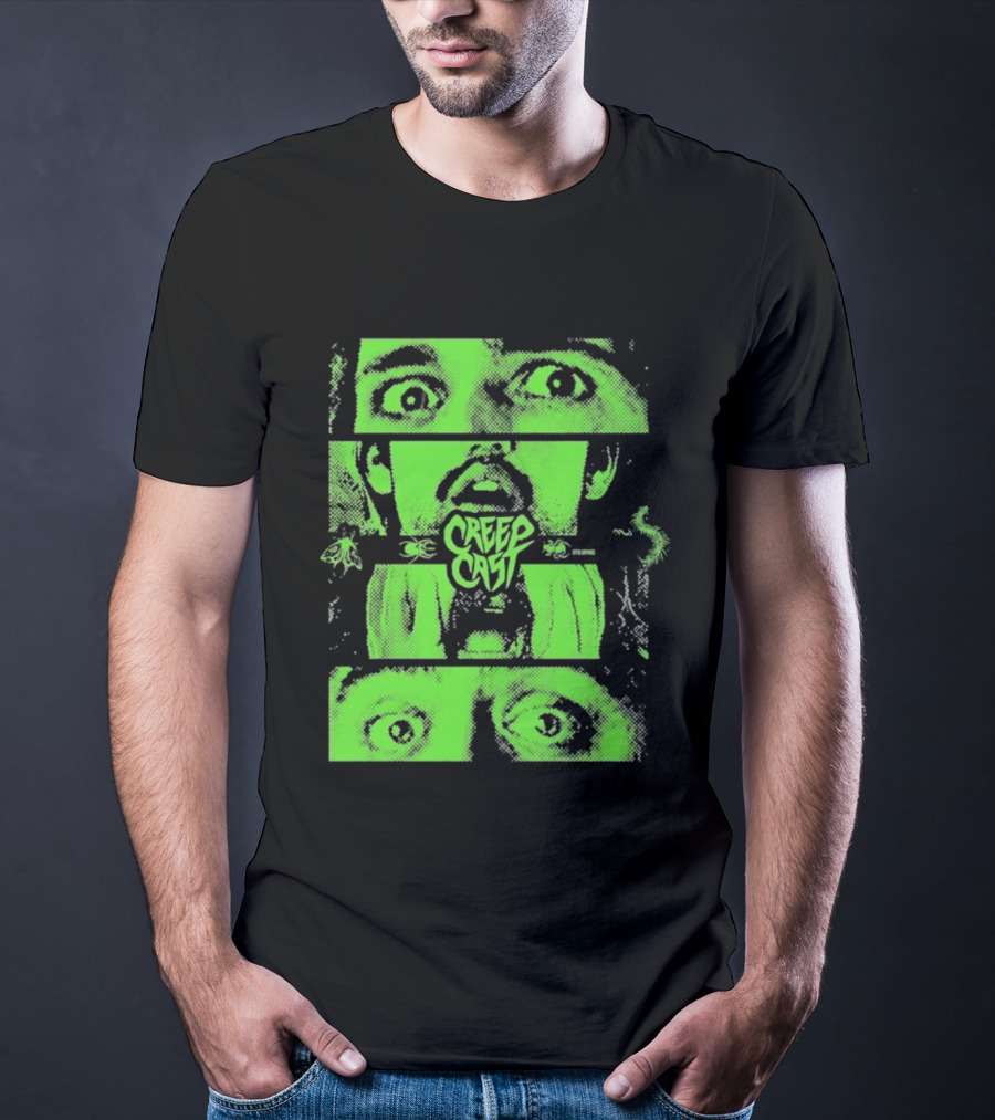 CreepCast Horror Retro Comic Green Face T-Shirt