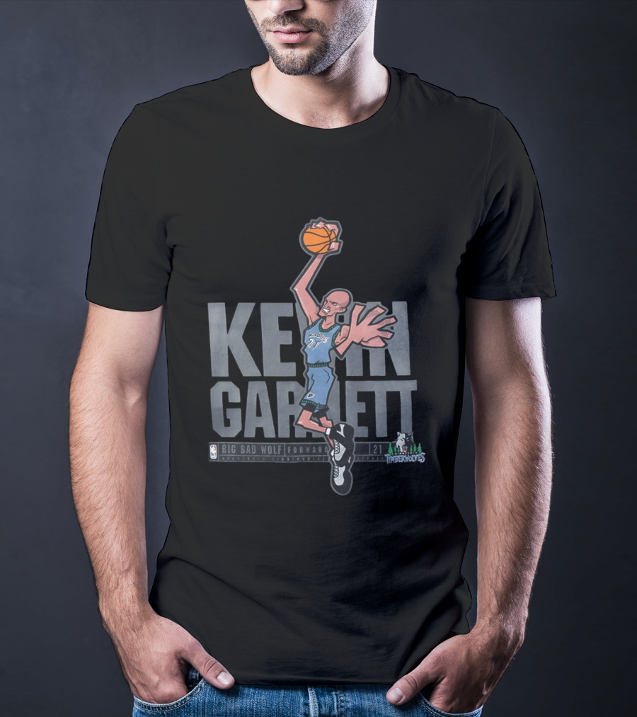 Kevin Garnett Big Bad Wolf Forward 21 Minnesota Timberwolves NBA Caricature T-Shirt