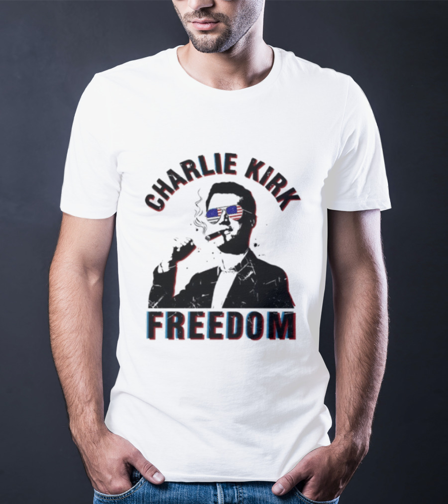 Charlie Kirk Freedom Cigars Sunglasses American Flag T-Shirt