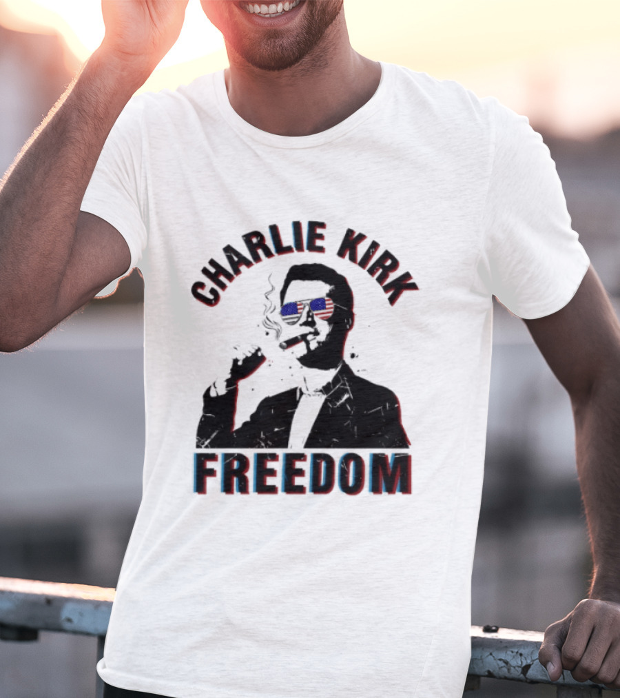 Charlie Kirk Freedom Cigars Sunglasses American Flag T-Shirt
