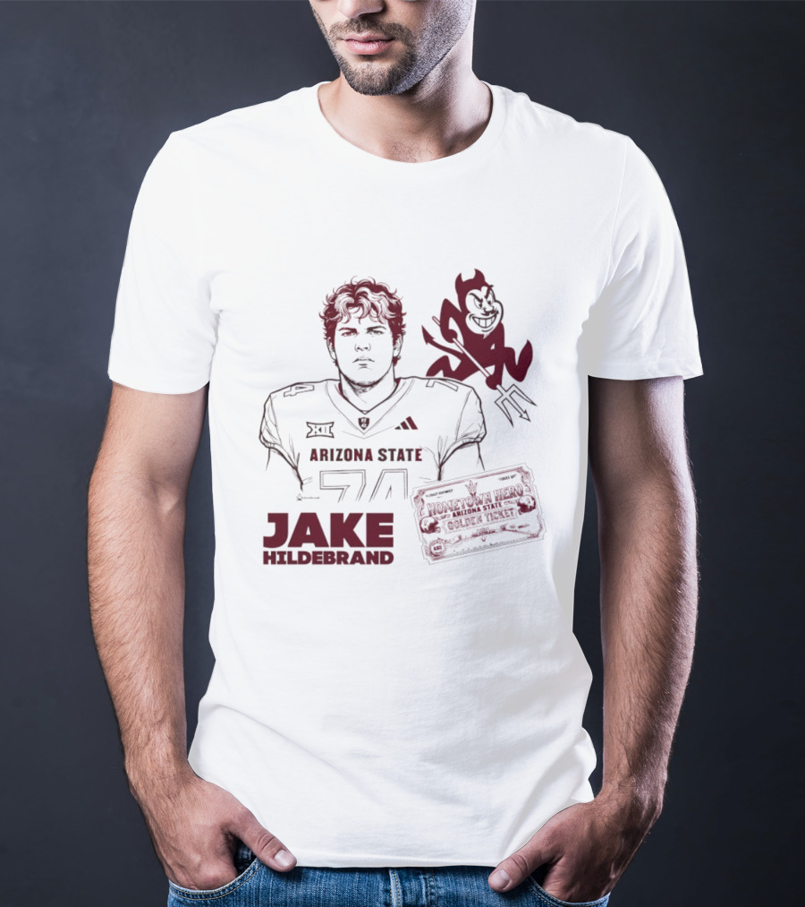 Jake Hildebrand Arizona State Sun Devils Football 74 Hometown Hero Golden Ticket T-Shirt