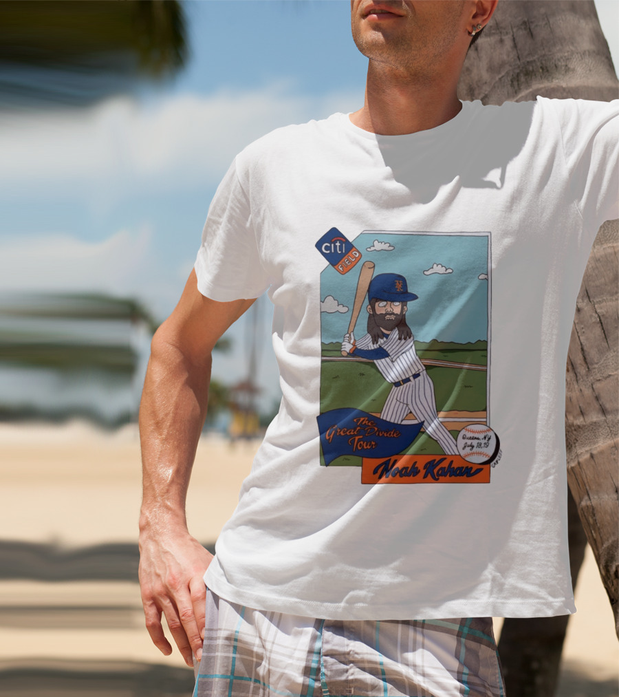 Noah Kahan The Great Divide Tour Citi Field New York Mets Cartoon Baseball July 18 19 T-Shirt