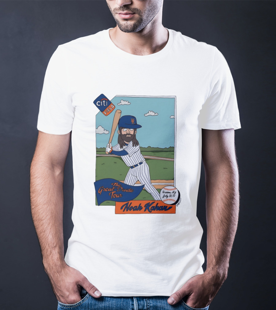 Noah Kahan The Great Divide Tour Citi Field New York Mets Cartoon Baseball July 18 19 T-Shirt