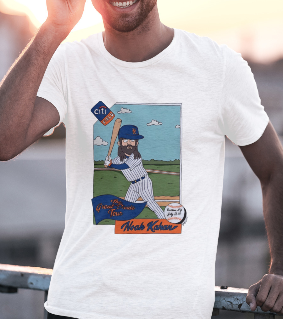 Noah Kahan The Great Divide Tour Citi Field New York Mets Cartoon Baseball July 18 19 T-Shirt