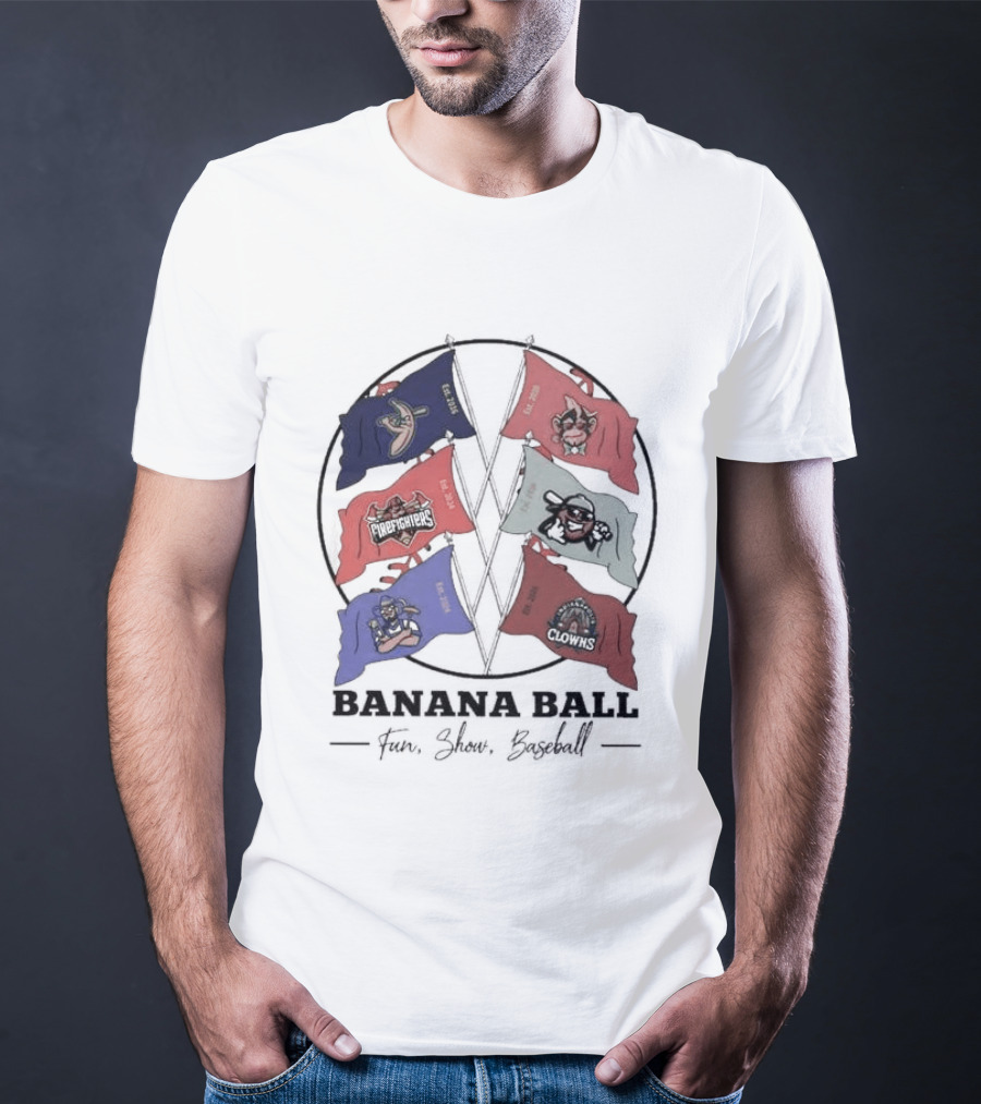 Banana Ball Fun Show Baseball Red And Blue Flags 2026 T-Shirt