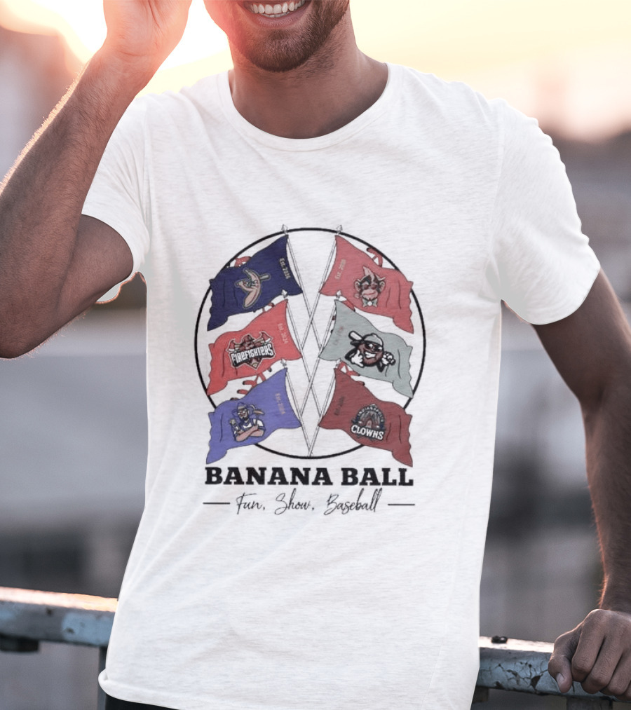 Banana Ball Fun Show Baseball Red And Blue Flags 2026 T-Shirt