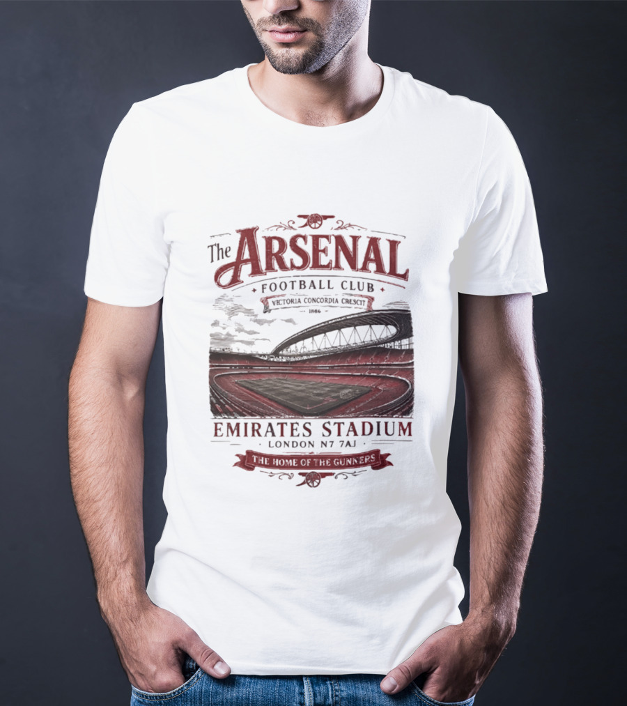 Arsenal Football Club Emirates Stadium London N7 7AJ Victoria Concordia Crescit Established 1886 Home Of The Gunners T-Shirt