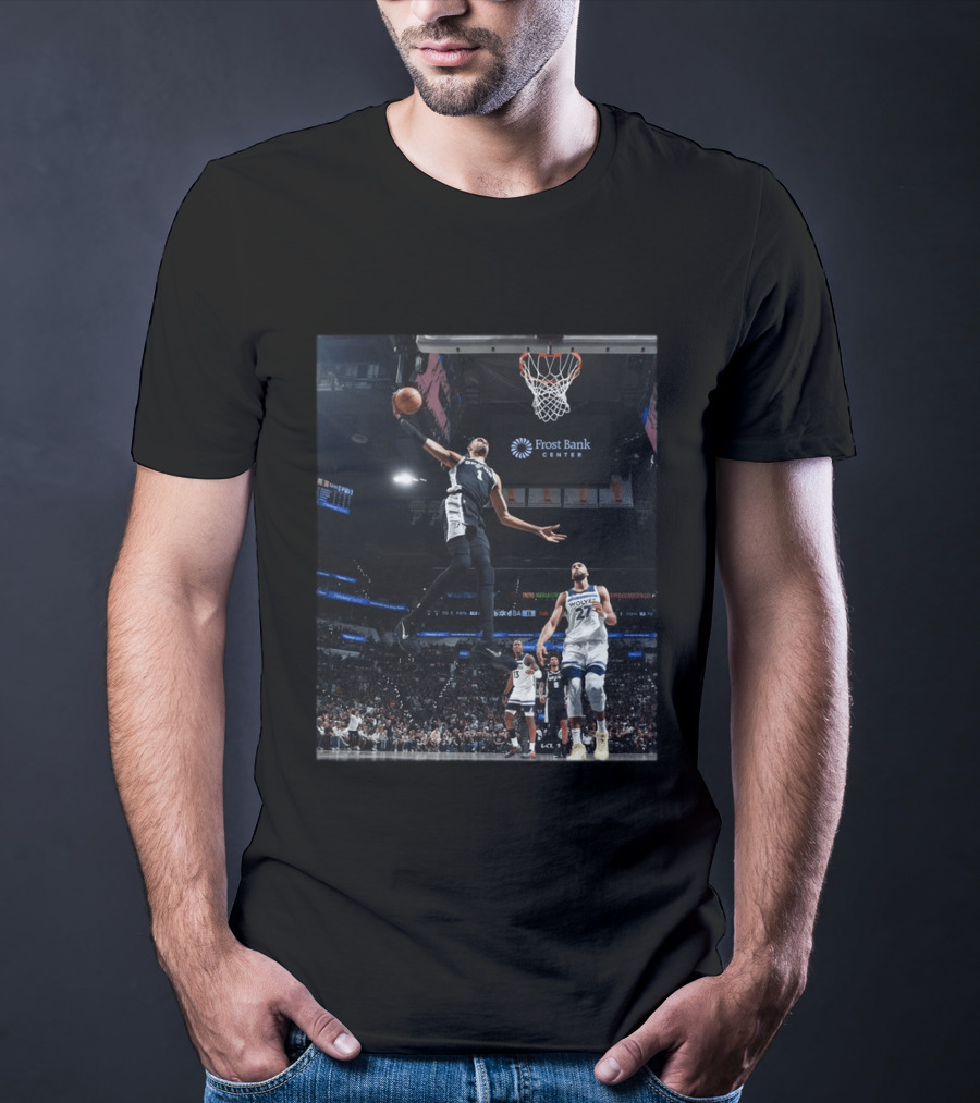 Victor Wembanyama Dunk Spurs Vs Timberwolves Frost Bank Center T-Shirt