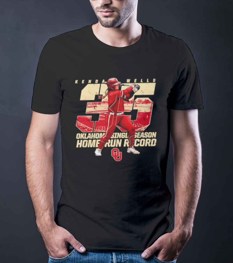 Kendall Wells 35 Oklahoma Single Season Home Run Record OU T-Shirt