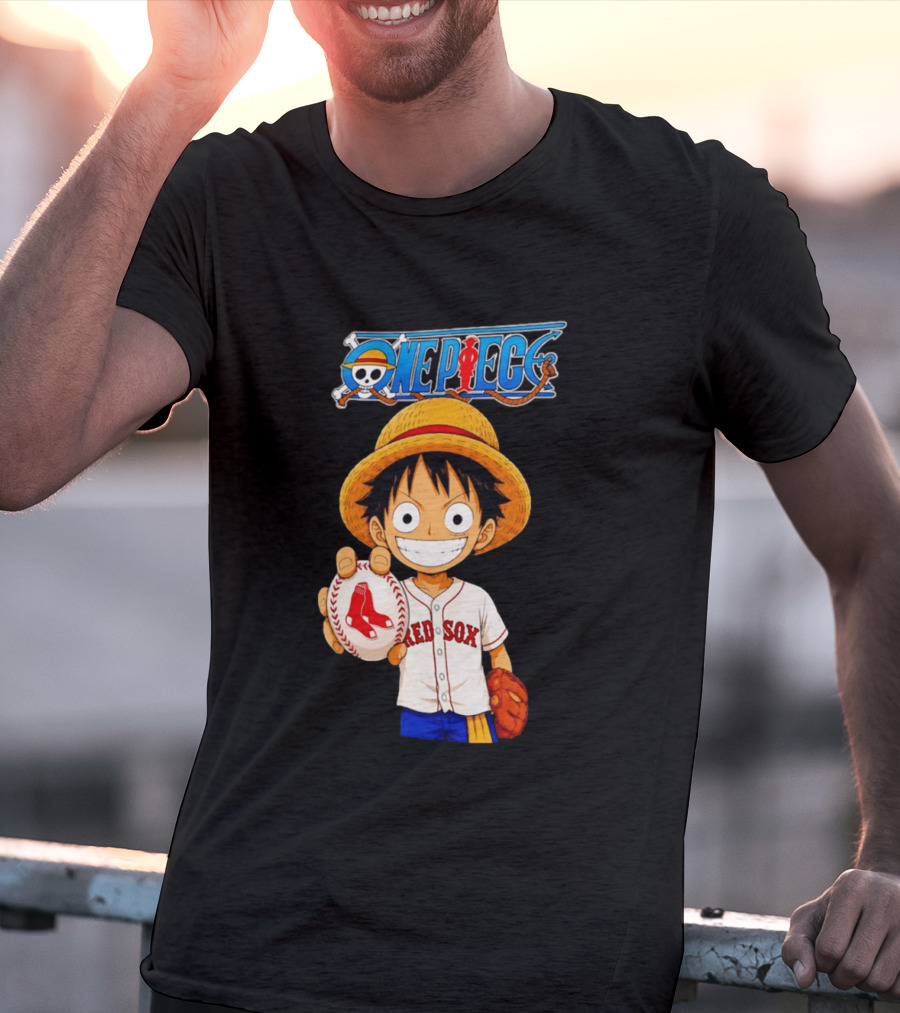 Monkey D. Luffy Red Sox One Piece Crossover Boston Baseball Collaboration T-Shirt
