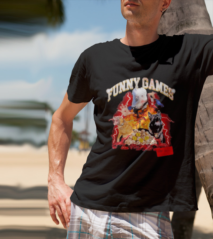 Funny Games Dog Skull Pile Fire Chaos T-Shirt