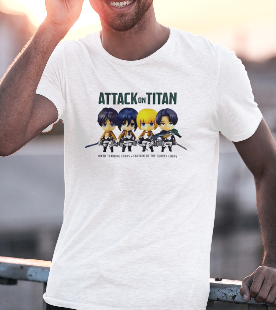 Attack On Titan Chibi Eren Mikasa Armin Levi 104th Training Corps Survey Corps T-Shirt