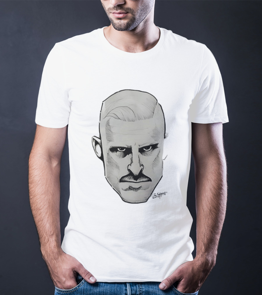 Mustache Man Intense Gaze Slick Back Hair T-Shirt