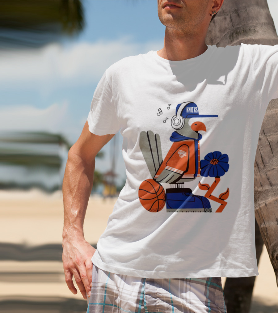 New York Knicks Bird Cap Headphones Basketball Flower T-Shirt