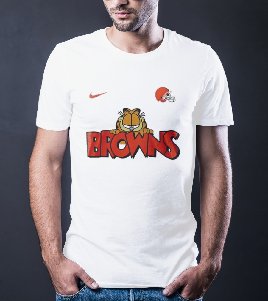 Cleveland Browns Garfield Orange Cat Helmet Nike T-Shirt