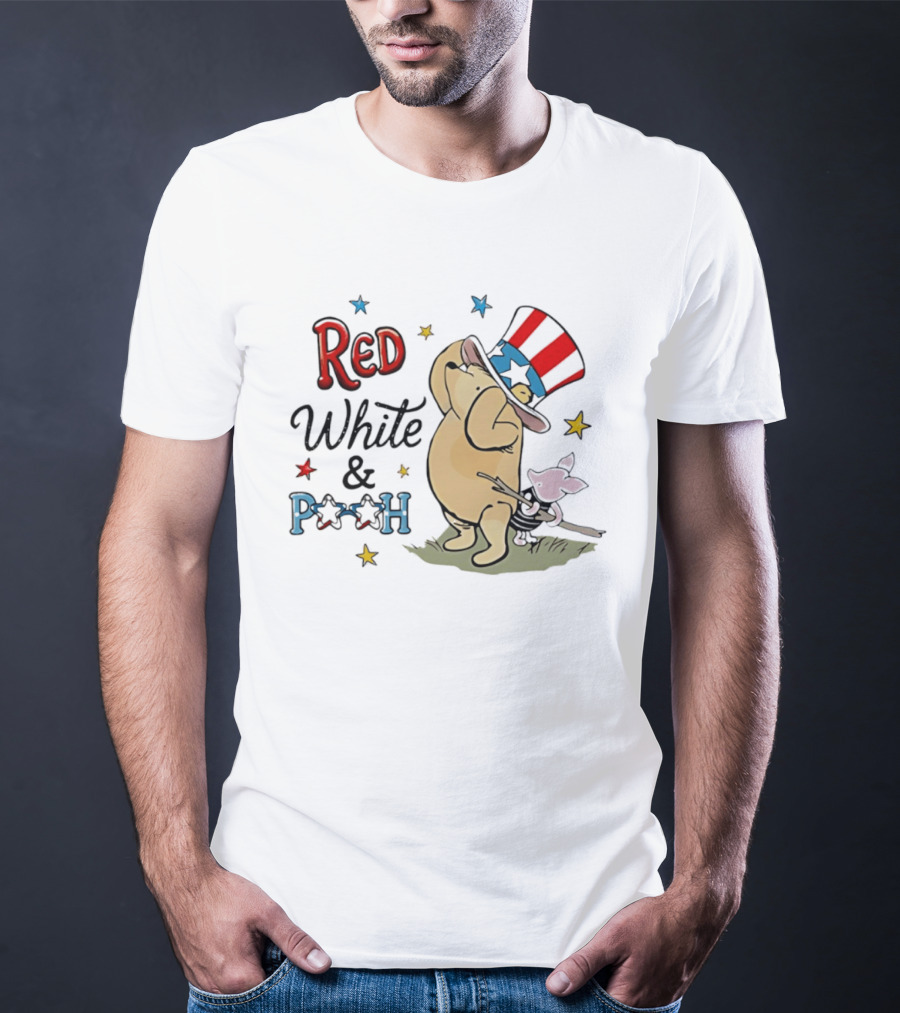 Red White And Pooh Patriotic Theme With Piglet T-Shirt