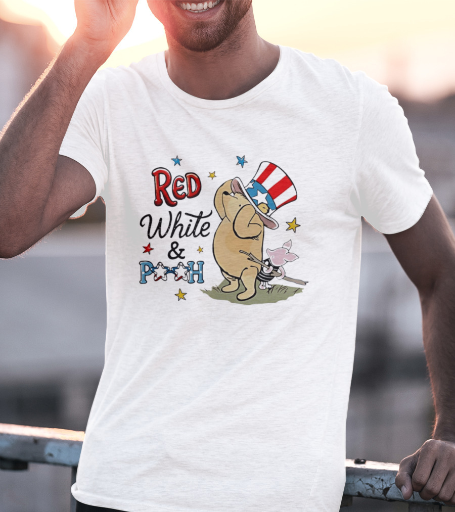 Red White And Pooh Patriotic Theme With Piglet T-Shirt
