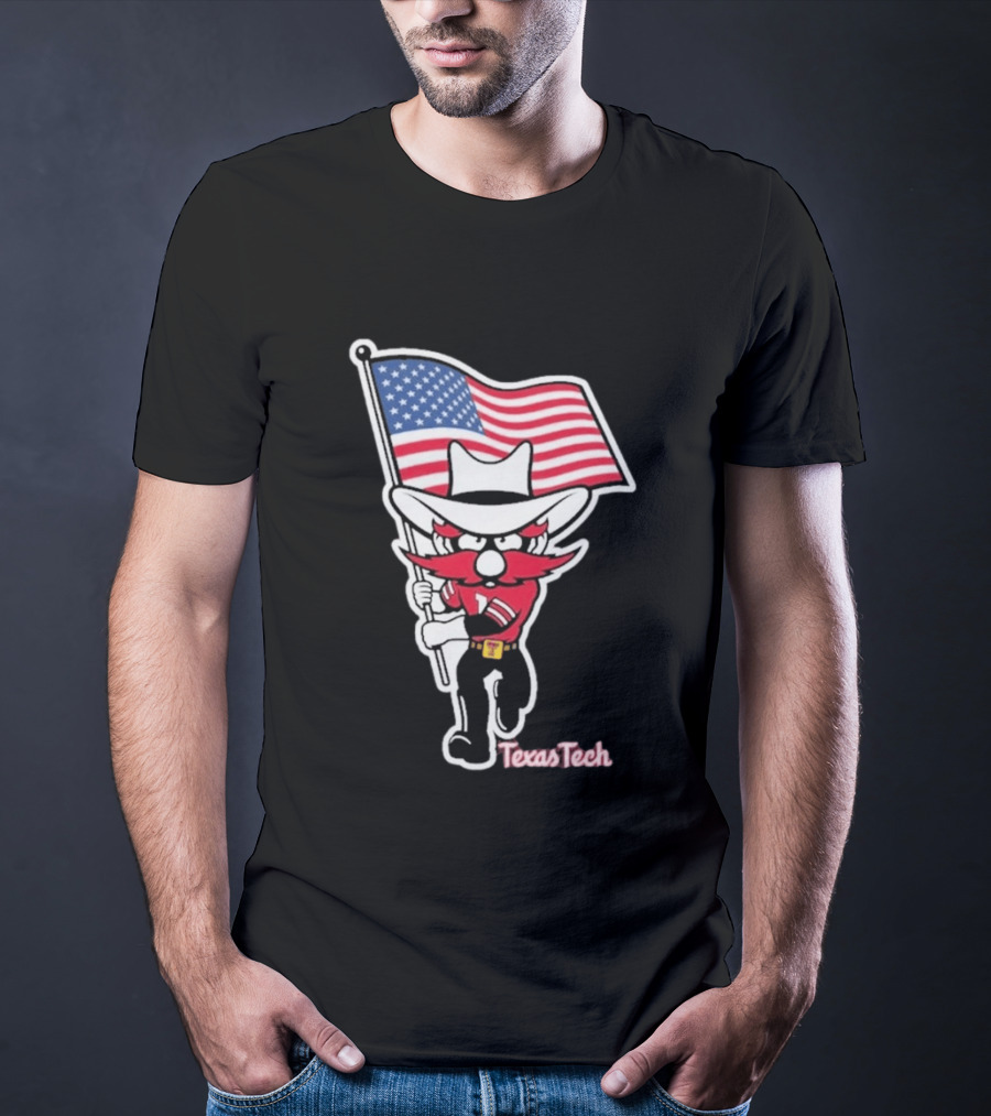 Texas Tech Red Raider Holding American Flag Sticker T-Shirt